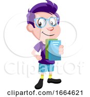 Poster, Art Print Of Boy With Glasses Holding Books