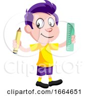 Poster, Art Print Of Boy Holding Ruler And Pen