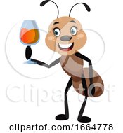 Poster, Art Print Of Ant Holding Glass Of Wine