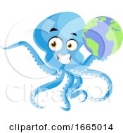 Poster, Art Print Of Octopus Holding Globe