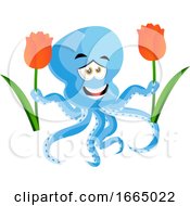 Poster, Art Print Of Octopus Holding Flowers