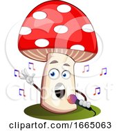 Poster, Art Print Of Mushroom Singing On Microphone