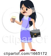Girl With Coffee And Suitcase