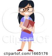 Girl With Glasess And Book