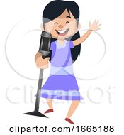 Poster, Art Print Of Girl Is Singing On Microphone