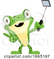 Cute Smiling Baby Frog Taking A Selfie With A Selfie Stick
