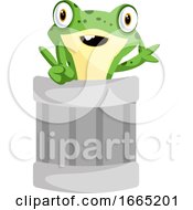 Poster, Art Print Of Cheerful Frog Mascot Waving From A Can