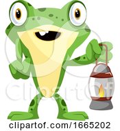Poster, Art Print Of Cute Baby Frog Holding A Lamp