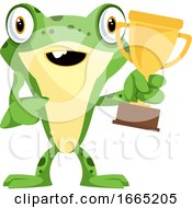 Poster, Art Print Of Happy Frog Mascot Won A Trophy