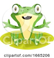 Poster, Art Print Of Cheerful Cartoon Frog Sitting On A Leaf