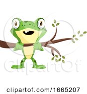 Poster, Art Print Of Cute Cartoon Baby Frog Holding A Branch