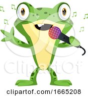 Happy Frog Mascot Singing On A Microphone