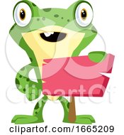 Poster, Art Print Of Cute Baby Frog Holding A Blank Sign