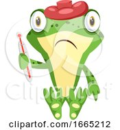 Sad Sick Frog Holding A Thermometer