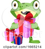 Poster, Art Print Of Cute Baby Frog Carrying Birthday Presents