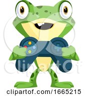 Poster, Art Print Of Cute Baby Frog Holding A Joystick