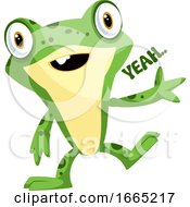 Poster, Art Print Of Happy Baby Frog Waving With A Yeah Text On A Side