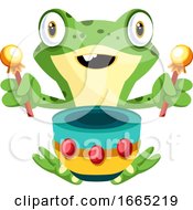 Poster, Art Print Of Cheerful Green Frog Playing Drums