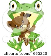Poster, Art Print Of Green Frog Holding A Teddy Bear