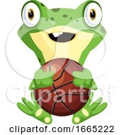 Happy Frog Playing Basketball