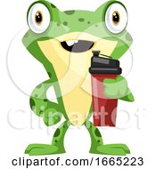 Joyful Green Frog Holding A Cup Of Water by Morphart Creations