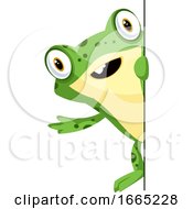 Poster, Art Print Of Cute Frog Waving And Smiling Behind The Wall