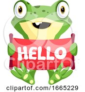 Cute Smiling Frog Holding Hello Sign by Morphart Creations