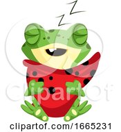 Poster, Art Print Of Sleeping Baby Frog Hugging The Pillow