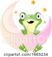 Poster, Art Print Of Cute Baby Frog Holding On The Moon