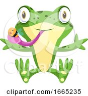 Poster, Art Print Of Cute Cartoon Frog Catching A Bee