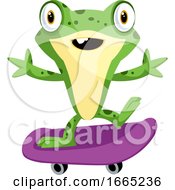 Cheerful Cartoon Baby Frog Riding A Skateboard by Morphart Creations