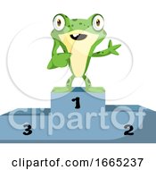 Poster, Art Print Of Cute Cartoon Frog On A Winner Stand