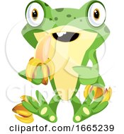 Poster, Art Print Of Cute Cartoon Frog Eating Bananas