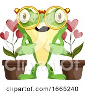 Poster, Art Print Of Botanist Frog Taking Care Of Heart-Shaped Flowers