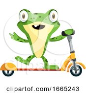 Poster, Art Print Of Joyful Baby Frog Riding On A Scooter