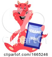Poster, Art Print Of Red Dragon Is Holding Thank You Sign