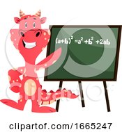 Poster, Art Print Of Red Dragon Is Pointing On A Blackboard