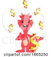 Poster, Art Print Of Red Dragon Is Holding Dollar Sign