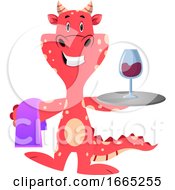 Poster, Art Print Of Red Dragon Is Serving A Glaass Of Vine