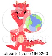 Poster, Art Print Of Red Dragon Is Holding Planet