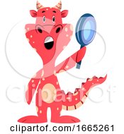 Red Dragon Is Holding Magnifying Glass