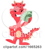 Poster, Art Print Of Red Dragon Is Holding Money