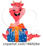 Poster, Art Print Of Red Dragon Is Holding Present