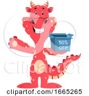 Poster, Art Print Of Red Dragon Is Holding Discount Box