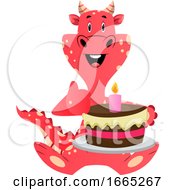Poster, Art Print Of Red Dragon Is Holding Cake