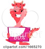 Poster, Art Print Of Red Dragon Is Holding Discount Board
