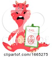 Poster, Art Print Of Red Dragon Is Holding Board With Bad Results