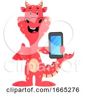 Poster, Art Print Of Red Dragon Is Holding Mobile Phone