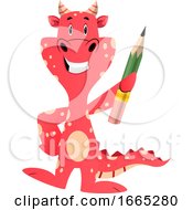 Red Dragon Is Holding Pencil