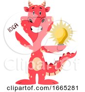Poster, Art Print Of Red Dragon Is Holding Bulb